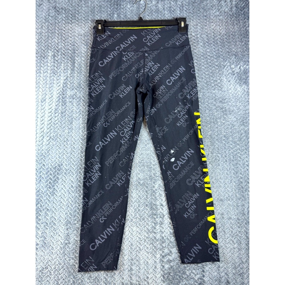 Calvin Klein Performance Leggings Womens M Black All Over Print Moisture Wicking